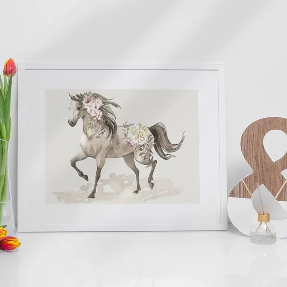 Floral Horse Watercolor Illustration Wall Art Print Poster Unframed - Picture 10 of 17